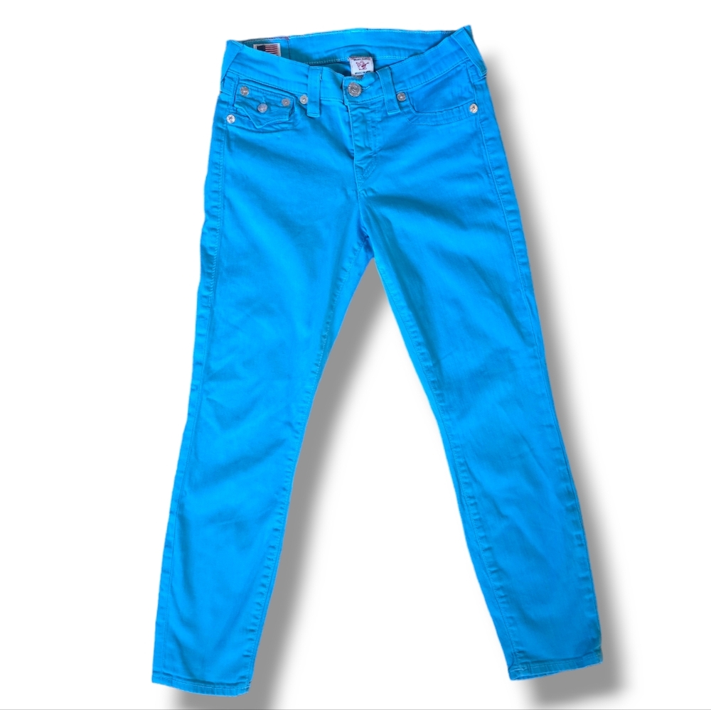TRUE RELIGION BROOKLYN FLAPS TURQUOISE women's jeans size 28, flap pockets new